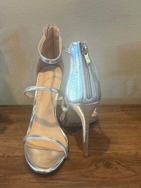 Venus Silver Strappy Stiletto Sandals - Women's Evening Heels-No Box